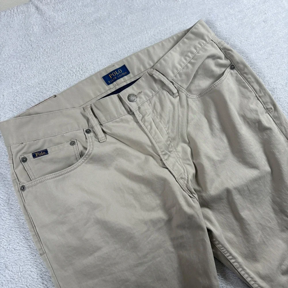 Polo Ralph Lauren Mens 34x32 Tan Five‎ Pocket Stretch Chino Pants Beige Straight